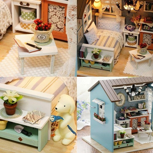Casita Para Muñecas Casa Diy Con Muebles Led Miniatura Perro
