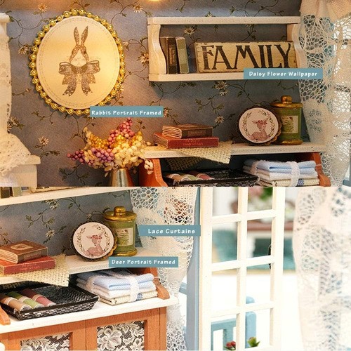 Casita Para Muñecas Casa Diy Con Muebles Led Miniatura Perro azul