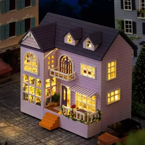 Casitas De Madera Para Muñecas Miniatura Juguete morado