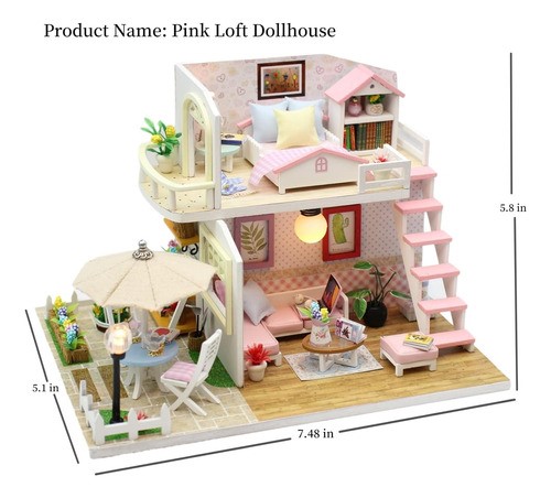 Mini Casita De Muñeca Casa De Madera Para Armar Y Accesorios rosa