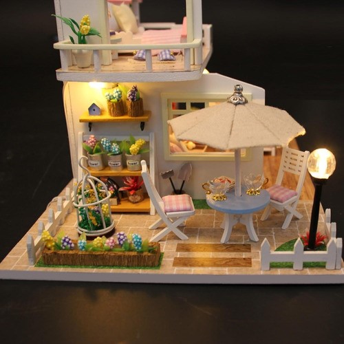 Mini Casita De Muñeca Casa De Madera Para Armar Y Accesorios rosa