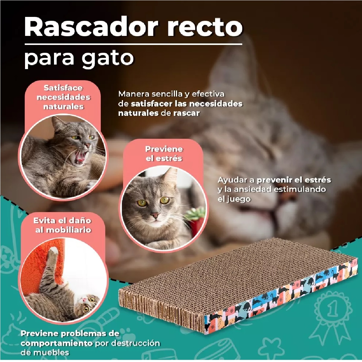 Rascador Para Gato Rascador Recto 43 Cm  Color Bordó