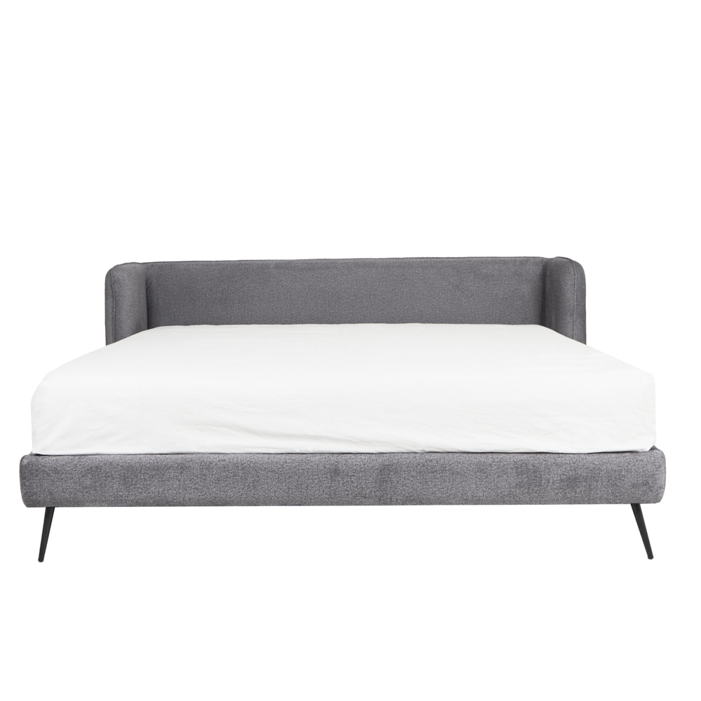 Cama King Size con Cabecera y Base Gris en Tela Premium. Rellena de Hule Espuma y Estructura de Madera Maciza