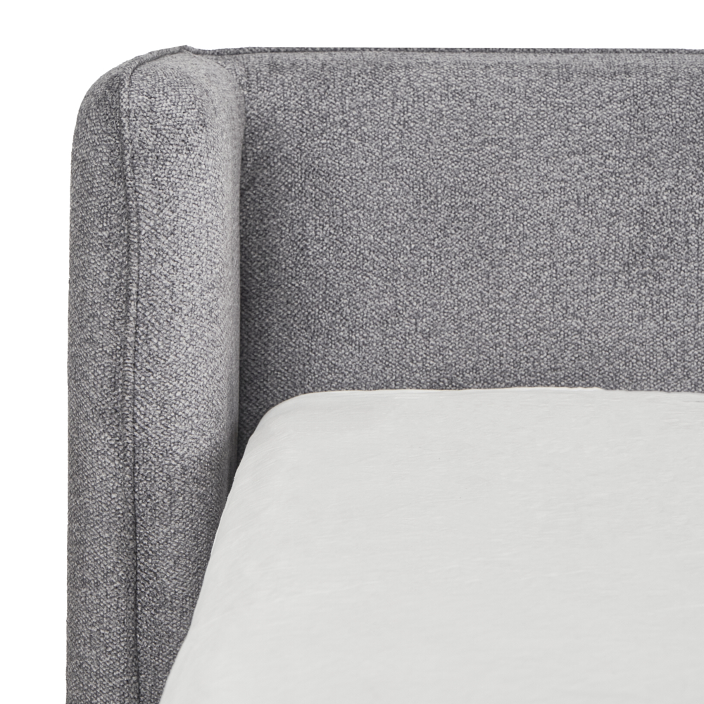 Cama King Size con Cabecera y Base Gris en Tela Premium. Rellena de Hule Espuma y Estructura de Madera Maciza