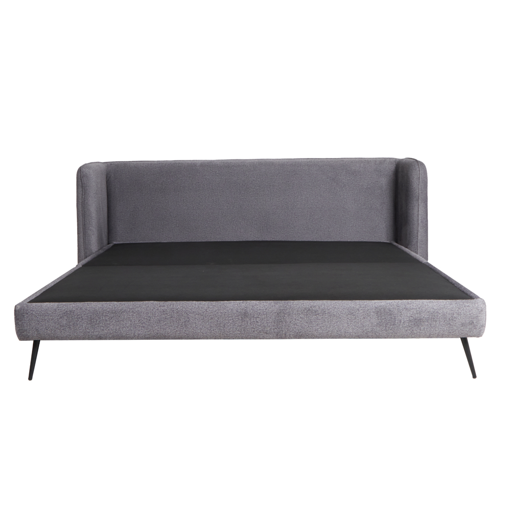 Cama King Size con Cabecera y Base Gris en Tela Premium. Rellena de Hule Espuma y Estructura de Madera Maciza