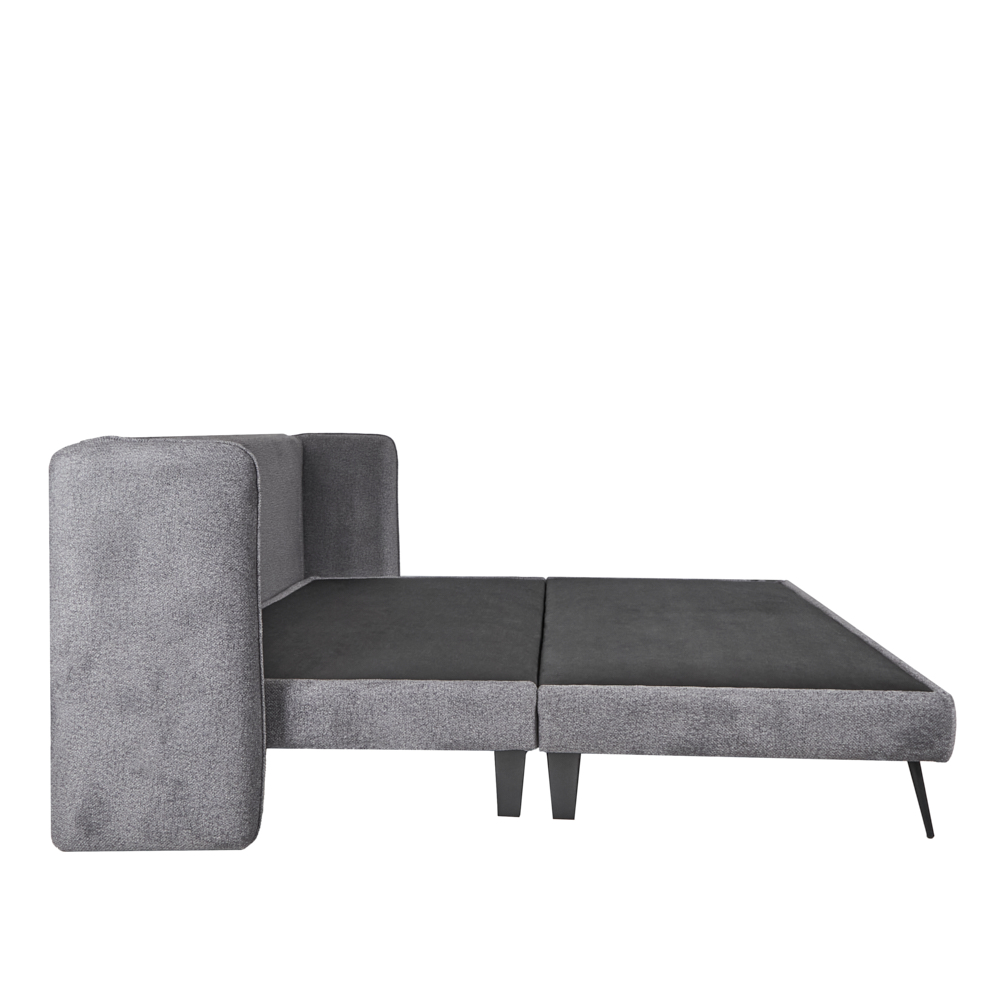 Cama King Size con Cabecera y Base Gris en Tela Premium. Rellena de Hule Espuma y Estructura de Madera Maciza