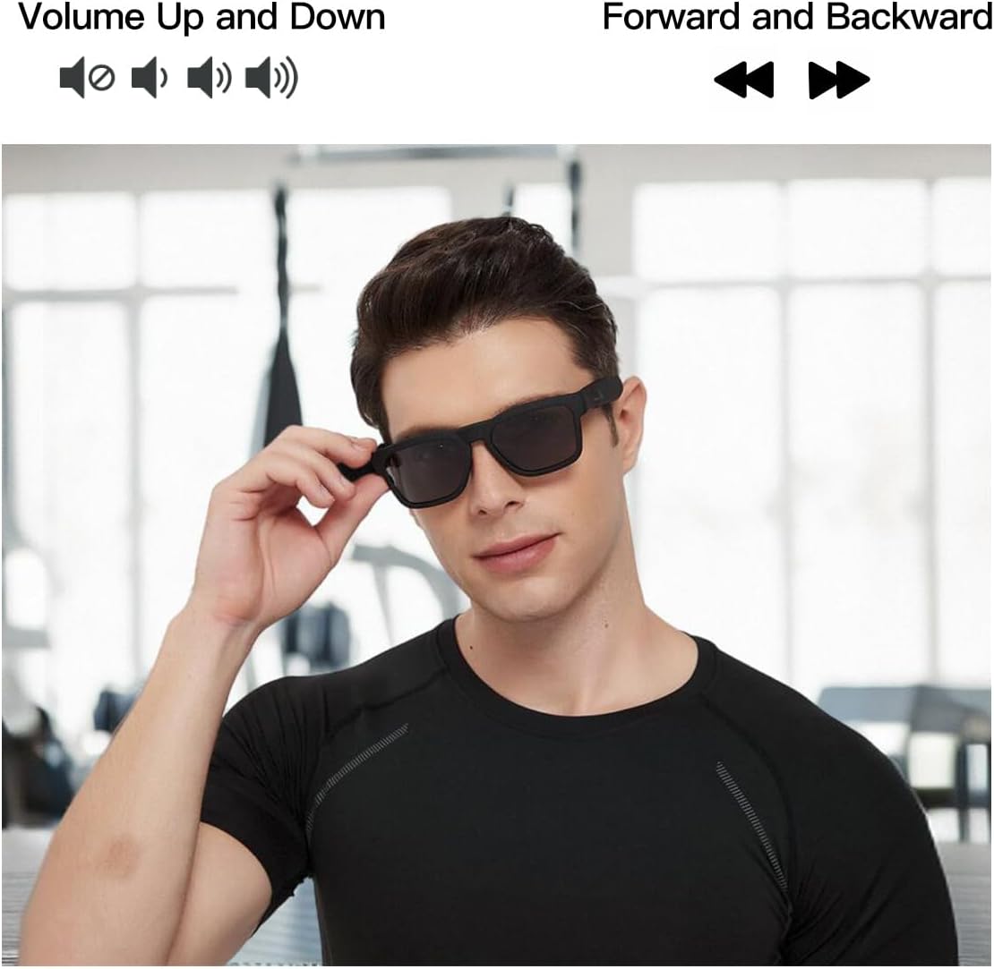 Lentes de Sol con Sonido,  Control de voz, Auriculares abiertos, escucha música y llamadas con subir y bajar el volumen, Gafas inteligentes