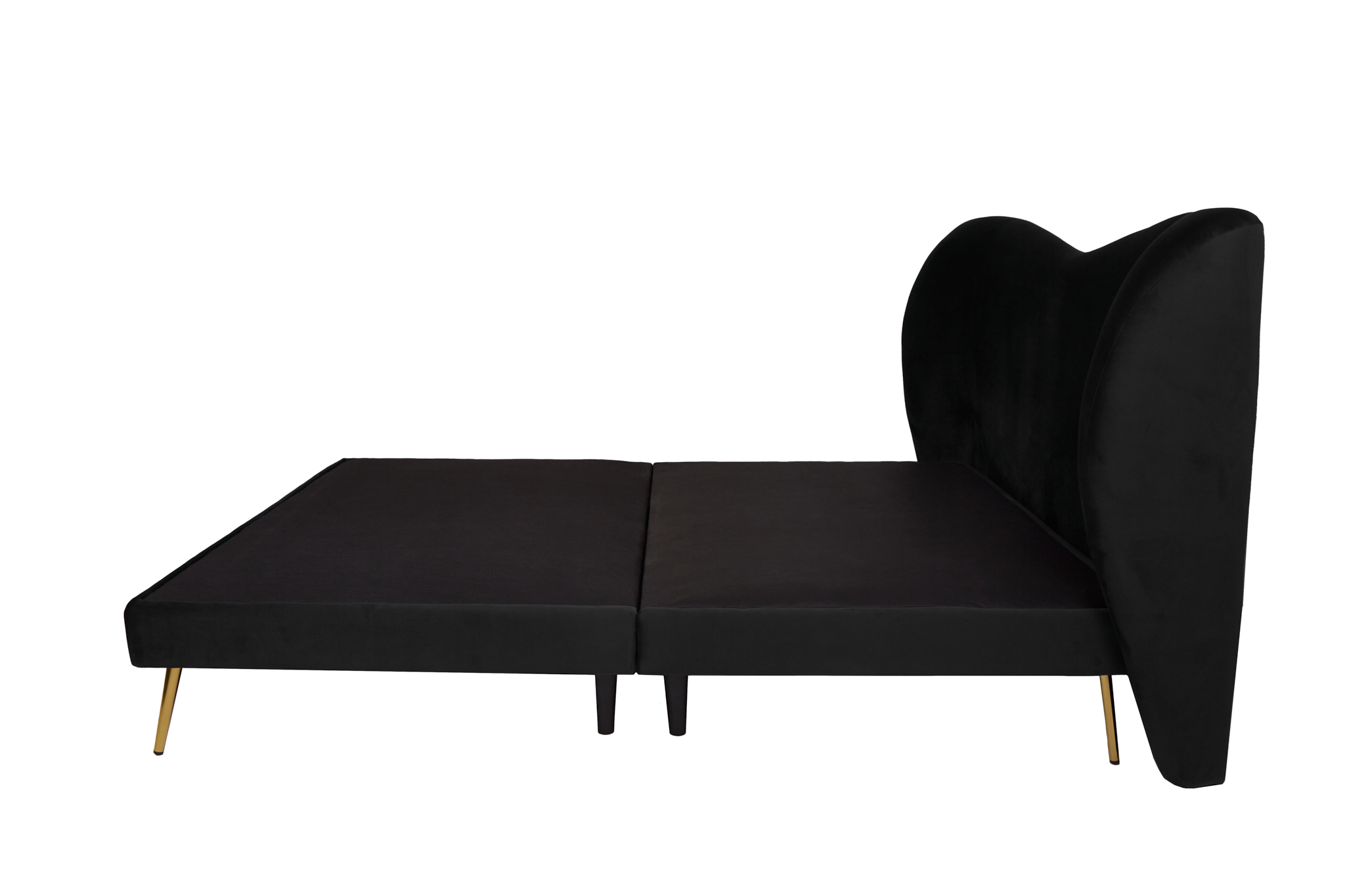 Cama Matrimonial con Cabecera Negra en Terciopelo. Rellena de Hule Espuma. Estructura de Madera Maciza