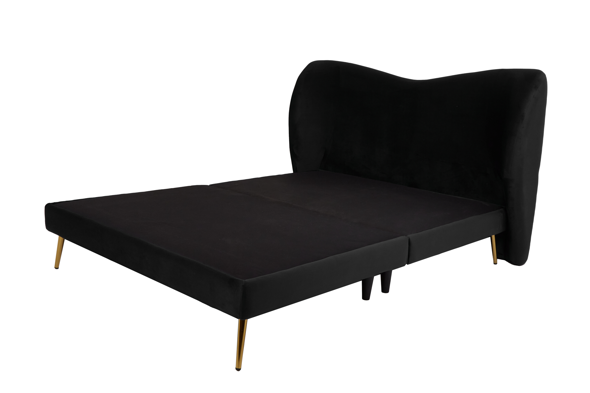 Cama Matrimonial con Cabecera Negra en Terciopelo. Rellena de Hule Espuma. Estructura de Madera Maciza