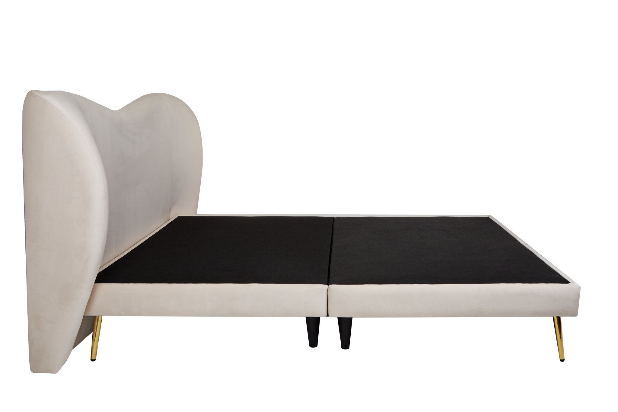 Cama Matrimonial con Cabecera Beige en Terciopelo. Rellena de Hule Espuma. Estructura de Madera Maciza