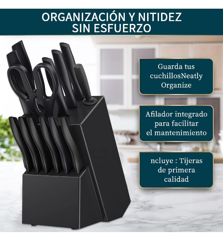 Juego de cuchillos profesionales kit de 15 pzas acero inoxidable 