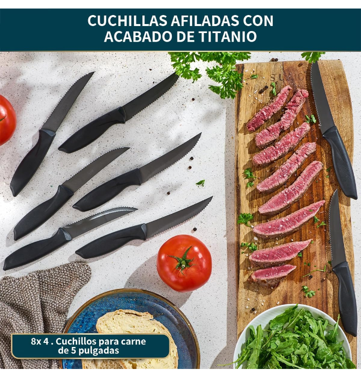 Juego de cuchillos profesionales kit de 15 pzas acero inoxidable 