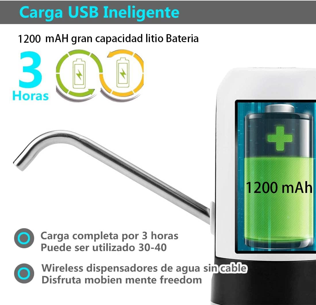 Dispensador de Agua Automático, Bomba de Agua Potable Eléctrica Inalámbrica de Bombeo Rápido para Garrafón Universal de 20 litros