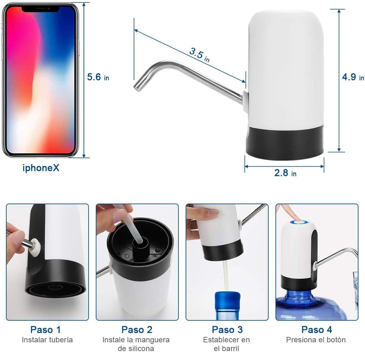 Dispensador de Agua Automático, Bomba de Agua Potable Eléctrica Inalámbrica de Bombeo Rápido para Garrafón Universal de 20 litros
