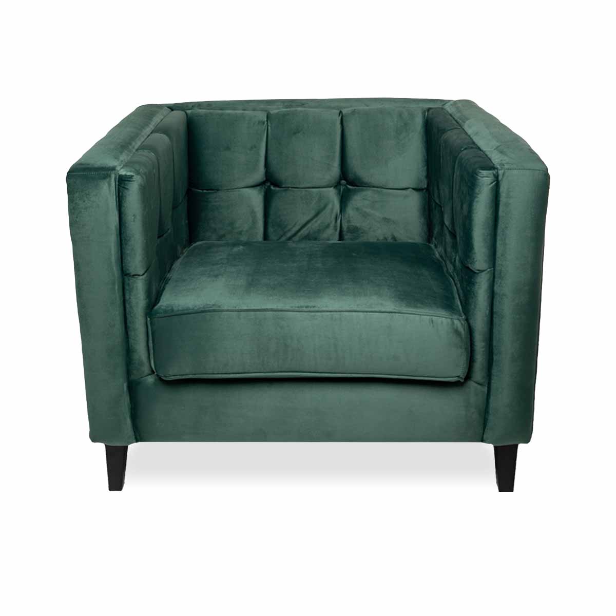 Sillón Individual Tapizado en Terciopelo Color Verde Forrest. Estructura de Madera Sólida