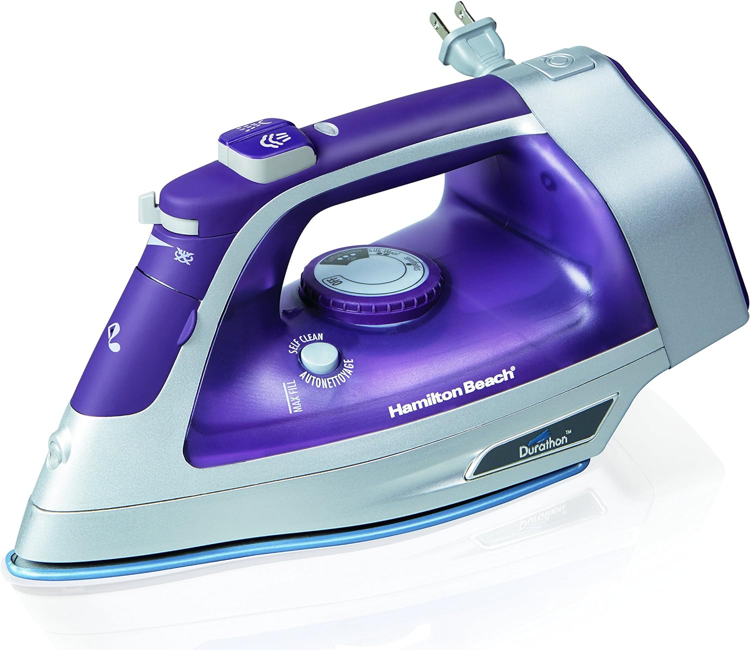 Hamilton Beach 19803R Plancha de Vapor Durathon Cerámica Antiadherente con Cable Retráctil, 10 Años de Garantía en Suela, Morada