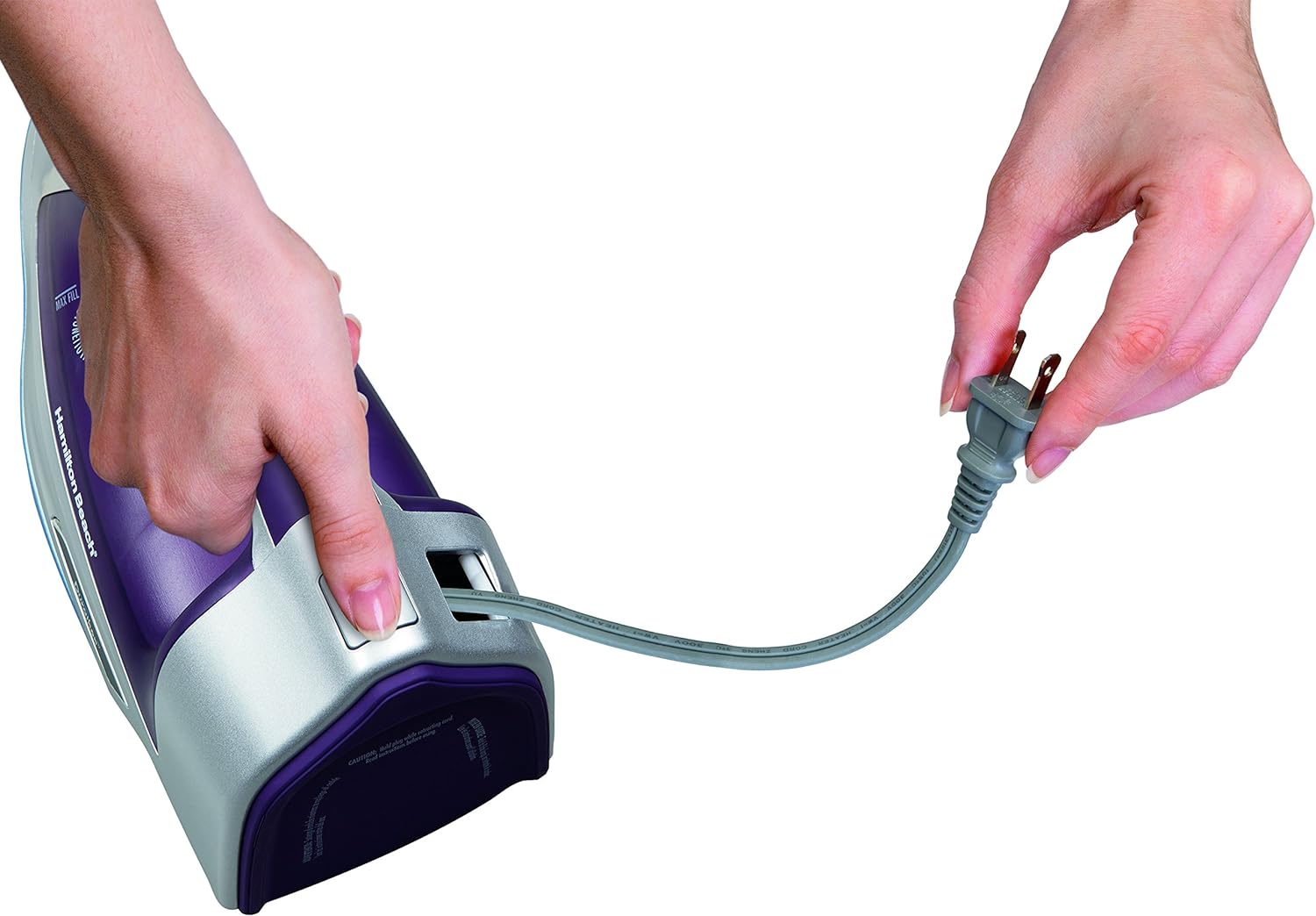 Hamilton Beach 19803R Plancha de Vapor Durathon Cerámica Antiadherente con Cable Retráctil, 10 Años de Garantía en Suela, Morada