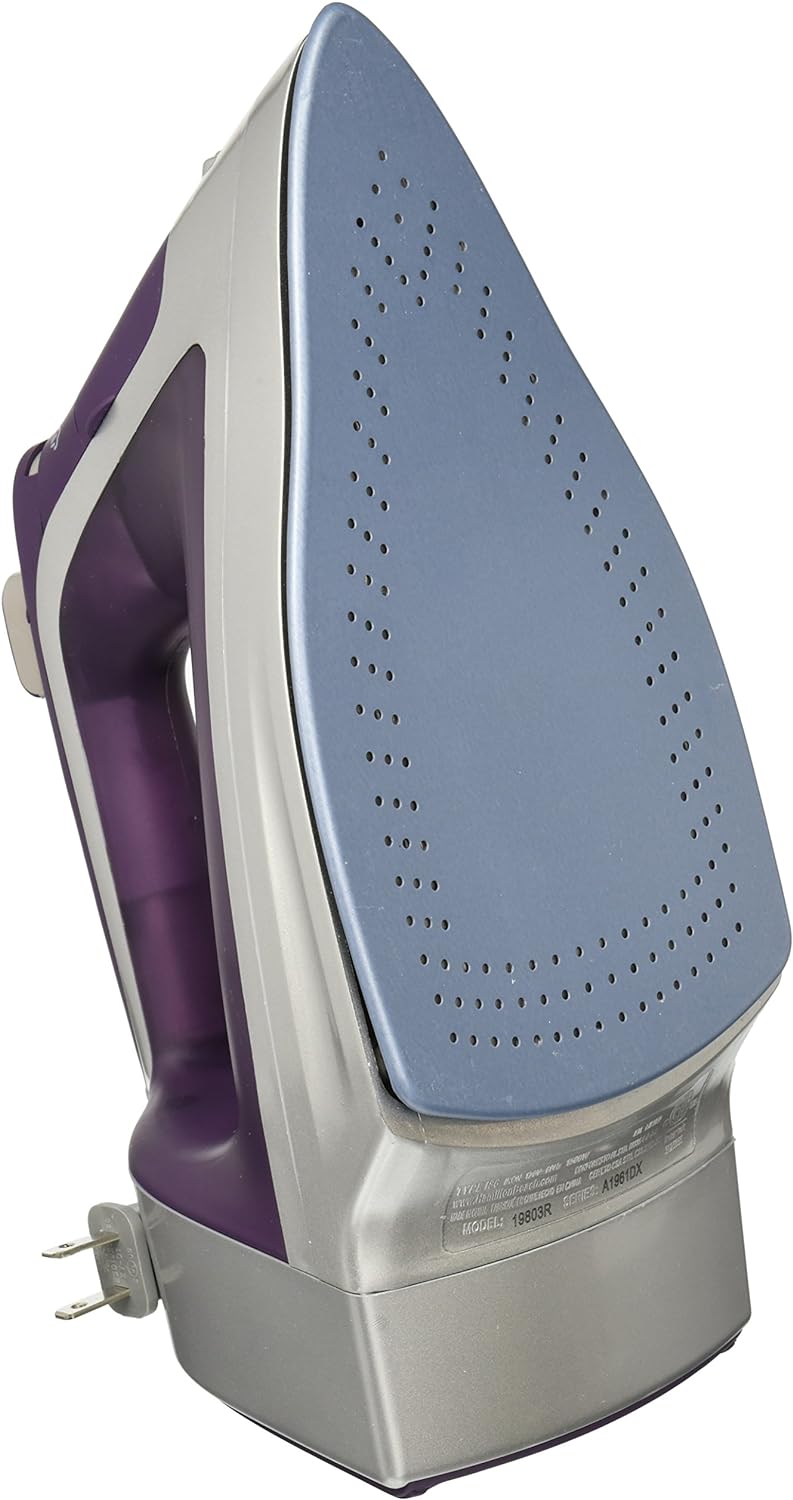 Hamilton Beach 19803R Plancha de Vapor Durathon Cerámica Antiadherente con Cable Retráctil, 10 Años de Garantía en Suela, Morada