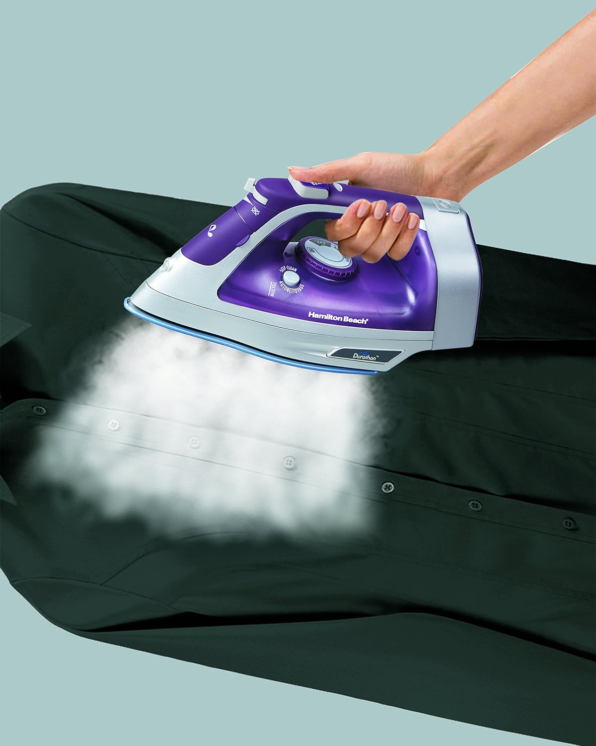 Hamilton Beach 19803R Plancha de Vapor Durathon Cerámica Antiadherente con Cable Retráctil, 10 Años de Garantía en Suela, Morada