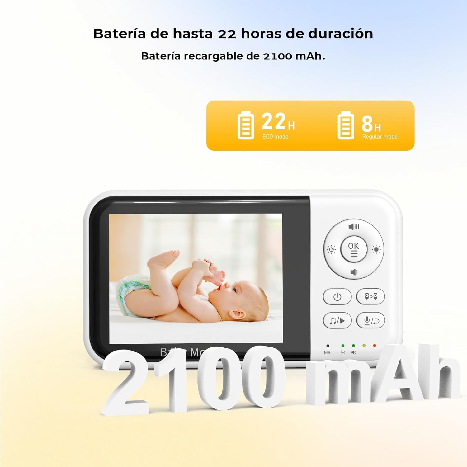 Monitor Bebé 3.2 Pulgadas, Monitor para Bebe con Camara, Monitor de Video, Visión Nocturna Infrarroja