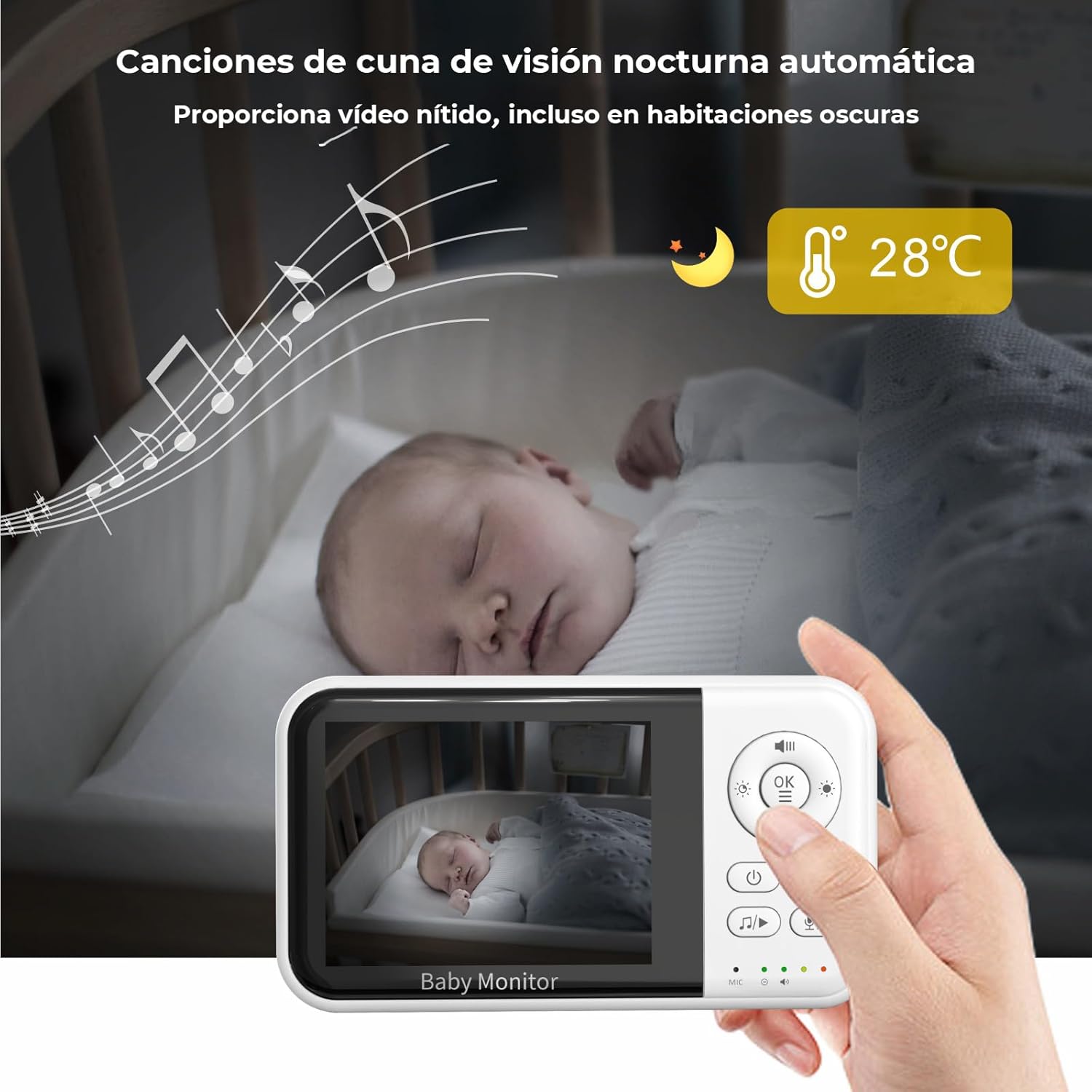 Monitor Bebé 3.2 Pulgadas, Monitor para Bebe con Camara, Monitor de Video, Visión Nocturna Infrarroja