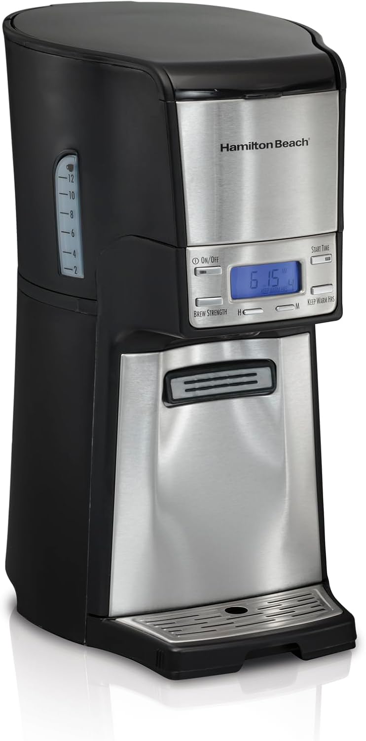 Hamilton Beach 48465 Brewstation - Cafetera Programable, Dispensador a Una Mano, Plata y Negro, 12 Tazas
