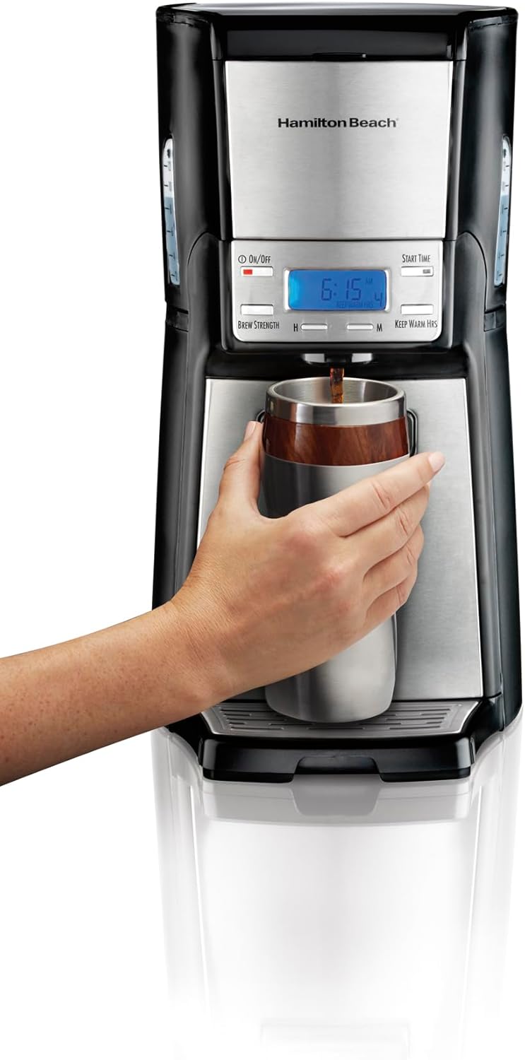 Hamilton Beach 48465 Brewstation - Cafetera Programable, Dispensador a Una Mano, Plata y Negro, 12 Tazas