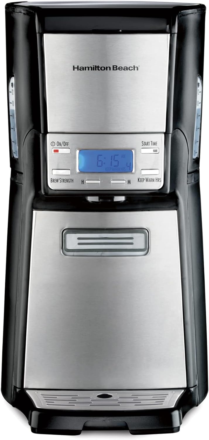 Hamilton Beach 48465 Brewstation - Cafetera Programable, Dispensador a Una Mano, Plata y Negro, 12 Tazas
