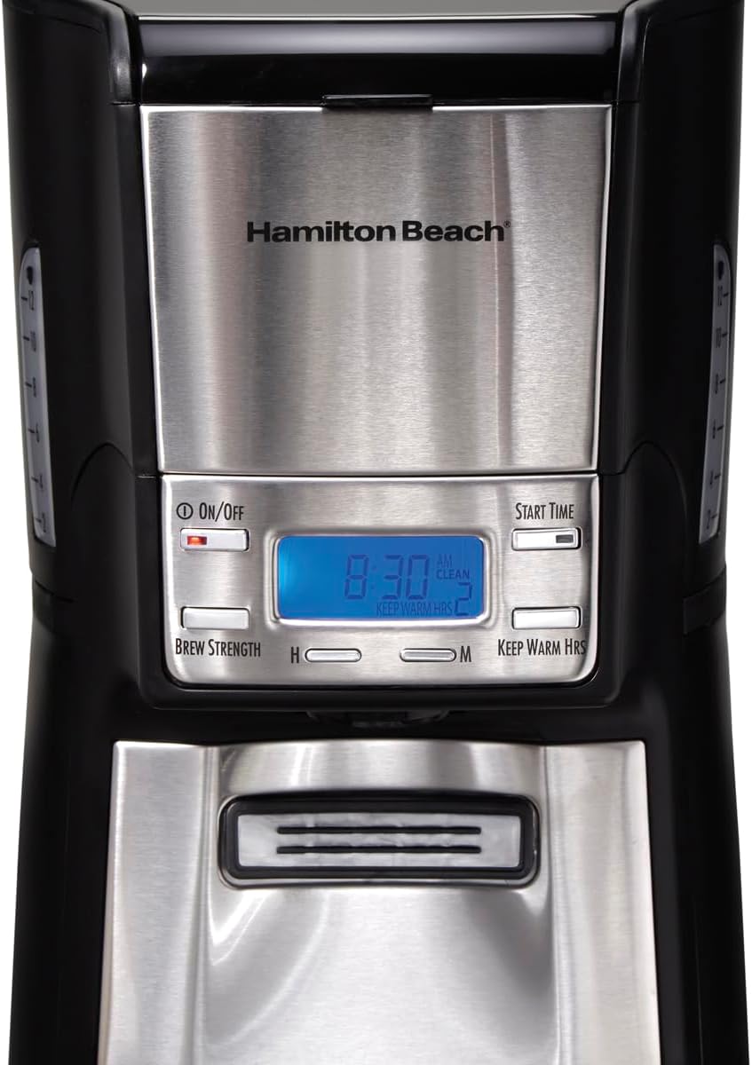 Hamilton Beach 48465 Brewstation - Cafetera Programable, Dispensador a Una Mano, Plata y Negro, 12 Tazas