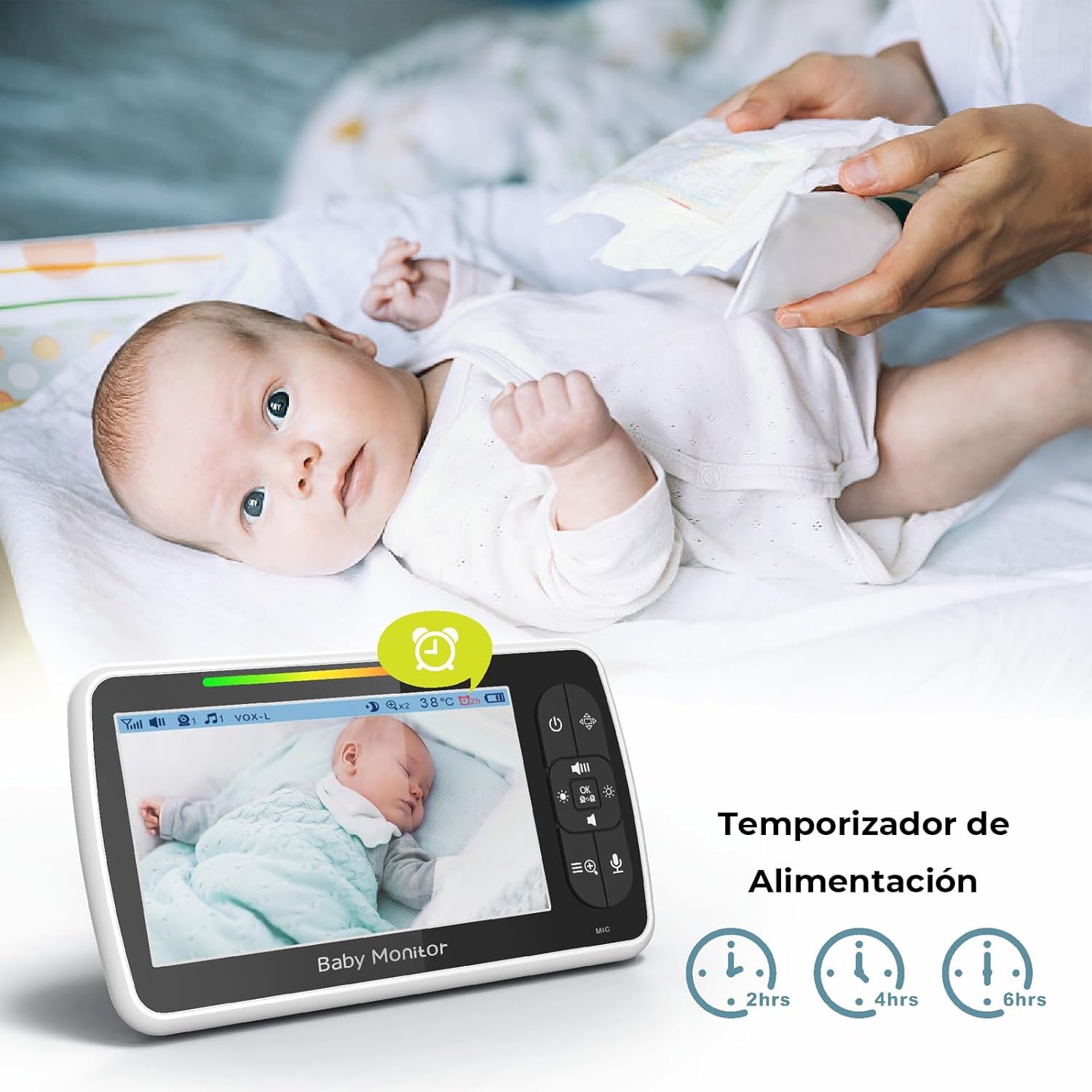 Monitor Bebé 5 Pulgadas, Monitor para Bebe con Camara, Monitor de Video, Encriptación Digital, Visión Nocturna Infrarroja