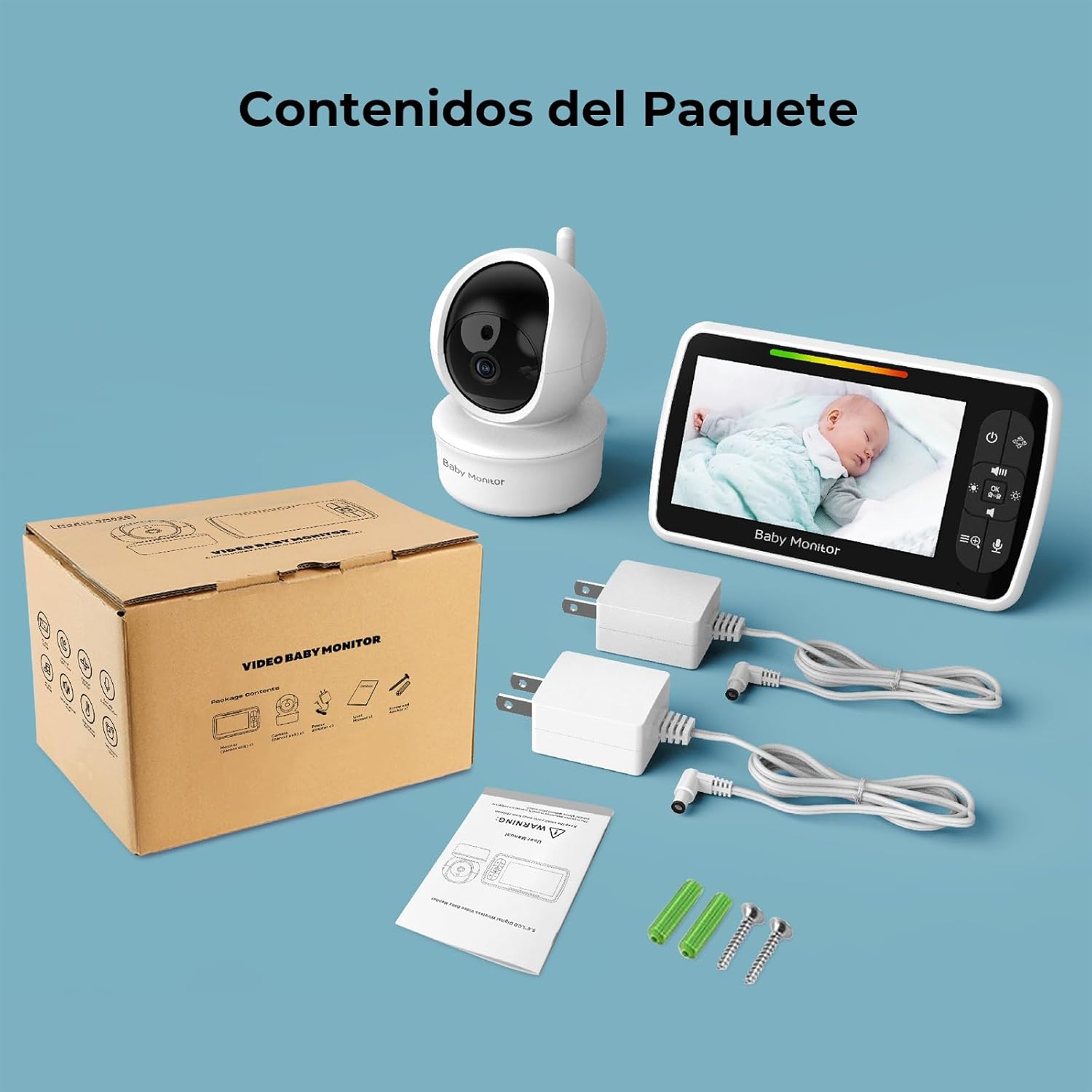 Monitor Bebé 5 Pulgadas, Monitor para Bebe con Camara, Monitor de Video, Encriptación Digital, Visión Nocturna Infrarroja