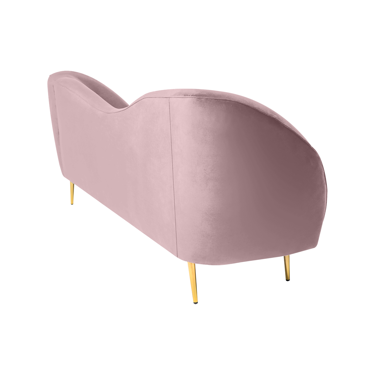 Sofá de 3 plazas Tapizado en Terciopelo Rosa. Estructura de Madera Sólida y Patas de Metal