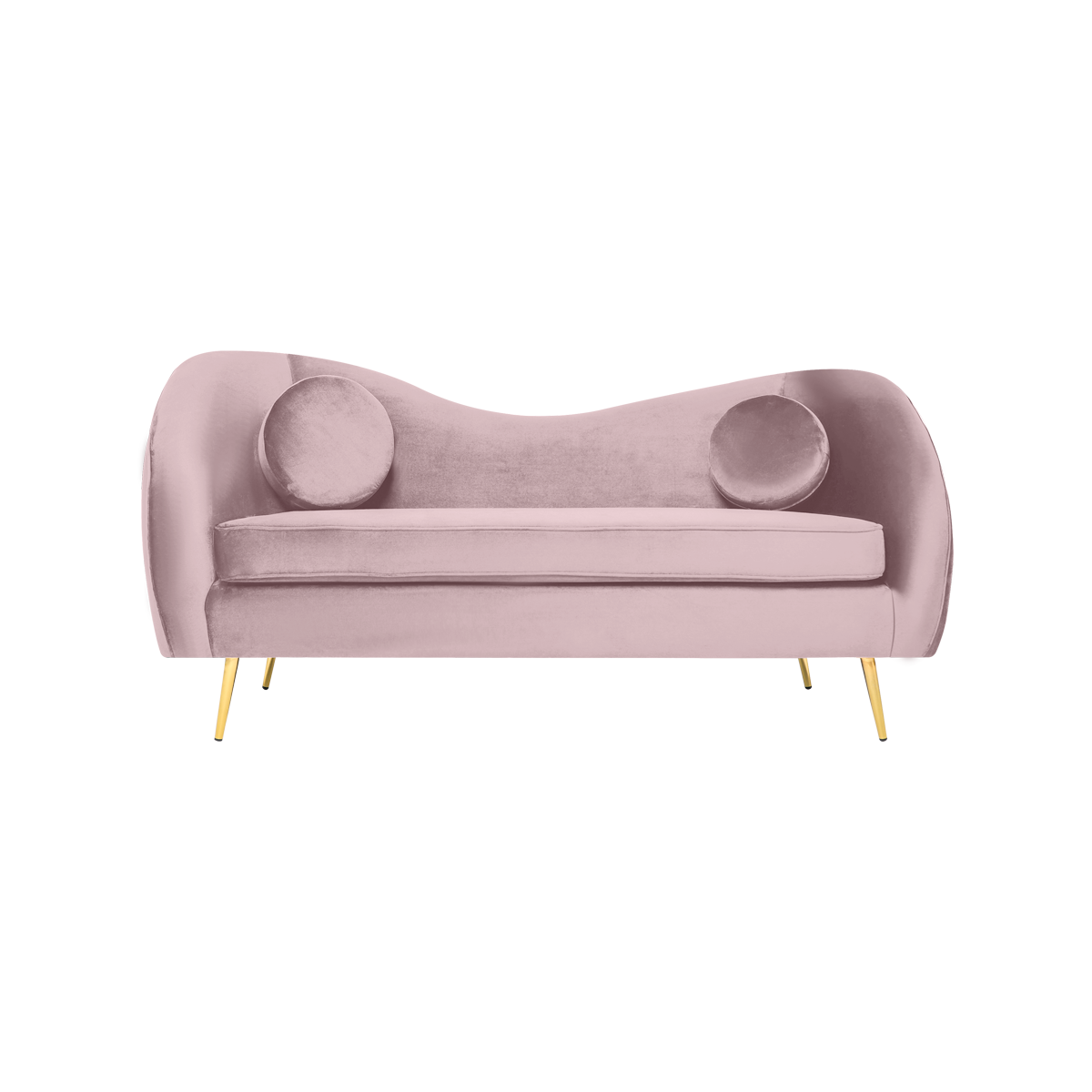 Sofá de 3 plazas Tapizado en Terciopelo Rosa. Estructura de Madera Sólida y Patas de Metal