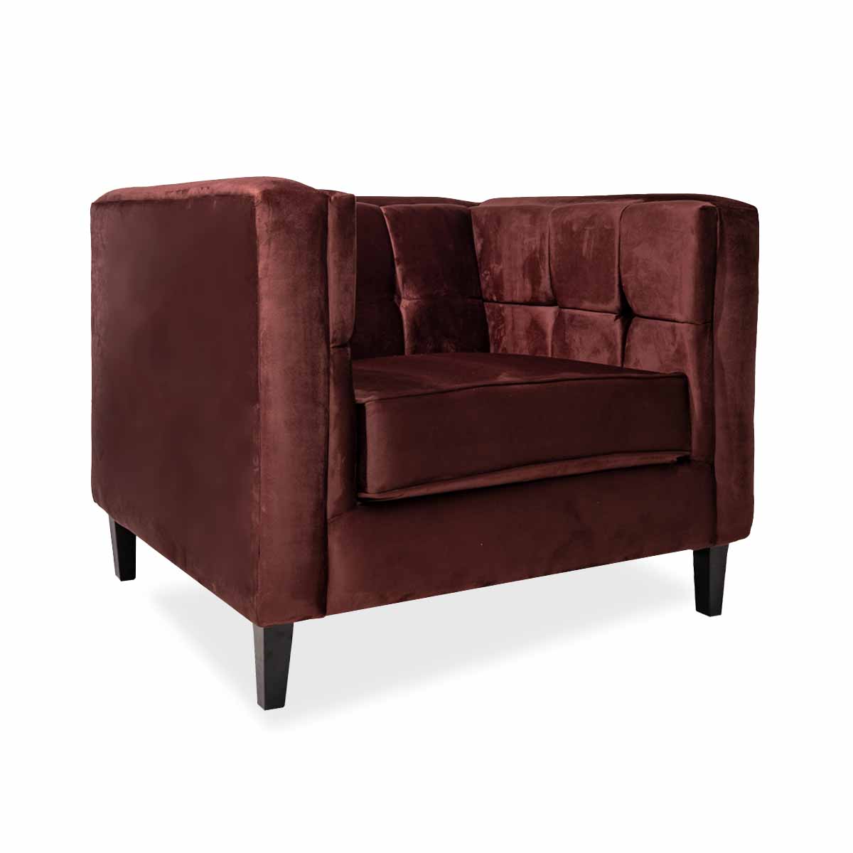 Sillón Individual Tapizado en Terciopelo Color Vino. Estructura de Madera Sólida