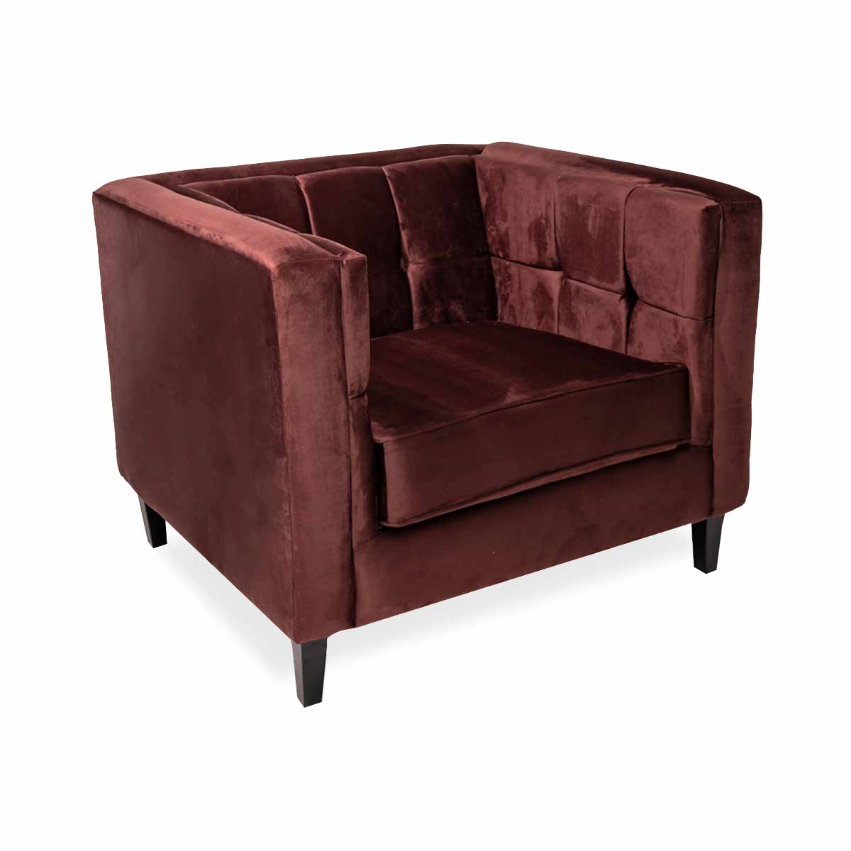 Sillón Individual Tapizado en Terciopelo Color Vino. Estructura de Madera Sólida