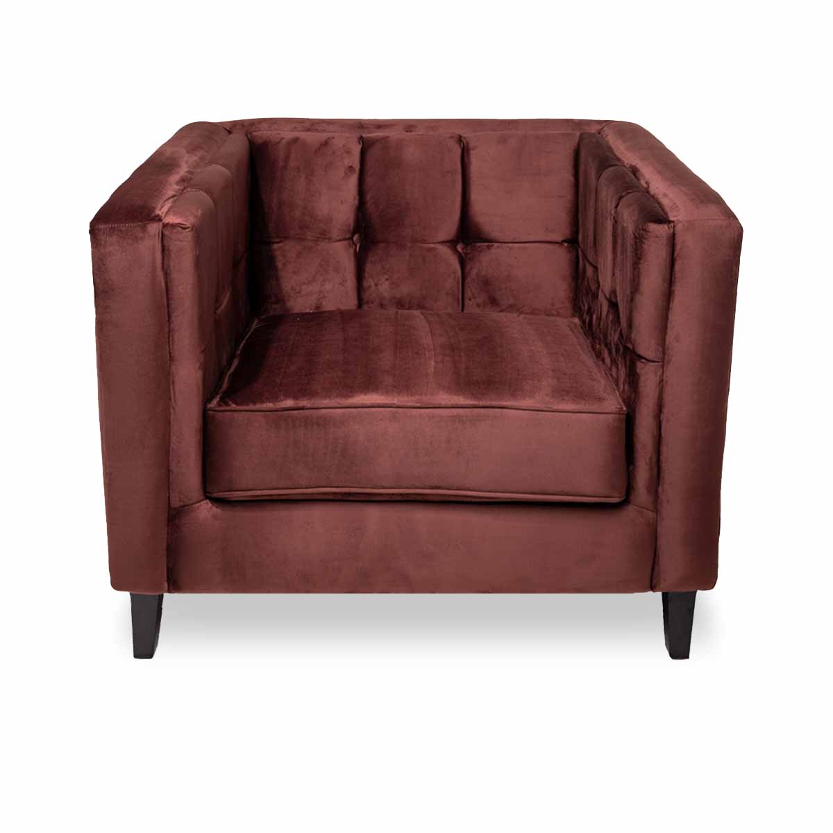 Sillón Individual Tapizado en Terciopelo Color Vino. Estructura de Madera Sólida