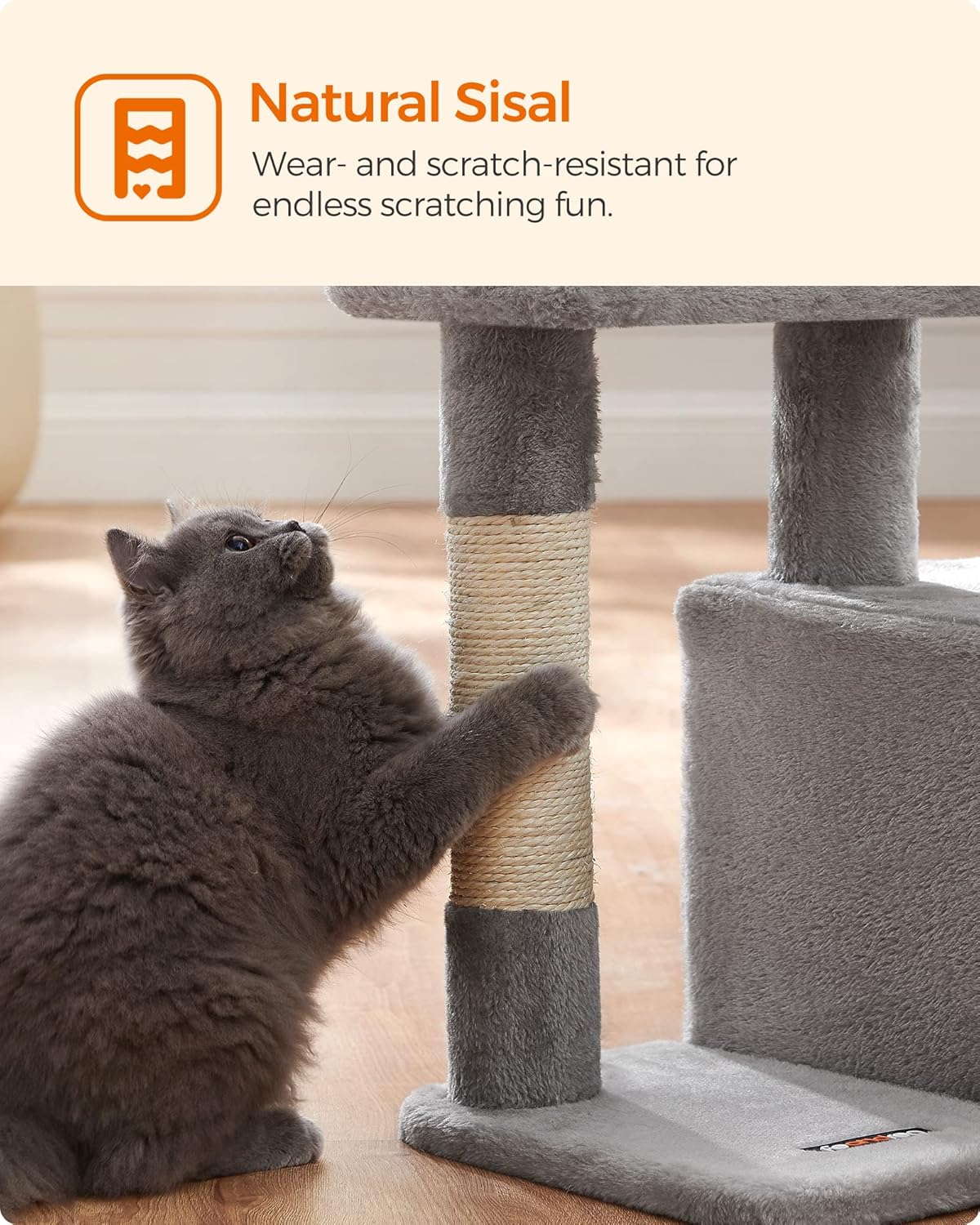 Árbol para Gatos, Torre Pequeño de Gatos con Plataforma Acolchada, Cueva para Gatos, 3 Pompones, Centro de Actividades para Gatos, Gris Claro