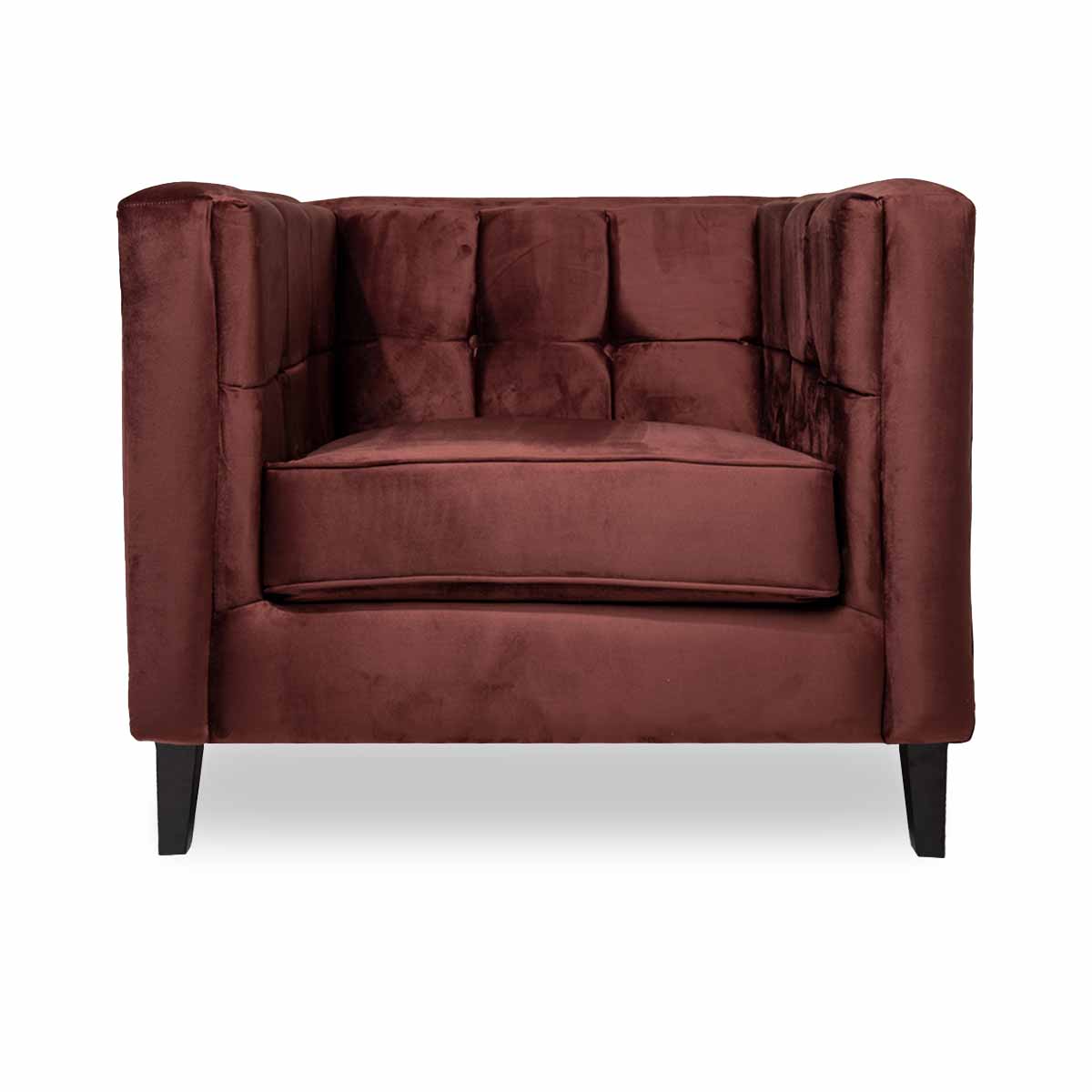 Sillón Individual Tapizado en Terciopelo Color Vino. Estructura de Madera Sólida