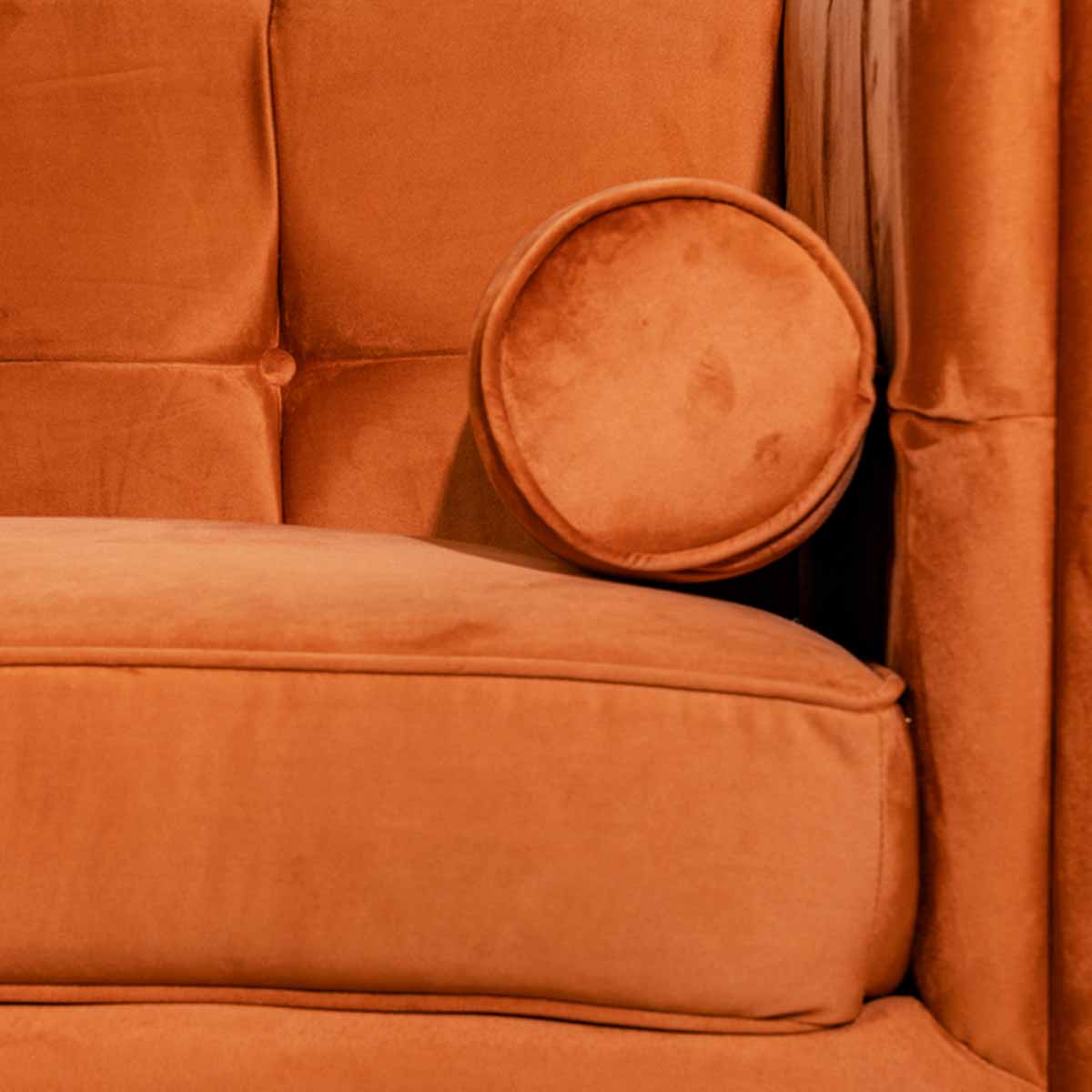 Sofá de 2 Plazas Tapizado en Terciopelo Color Canela. Estructura de Madera Sólida