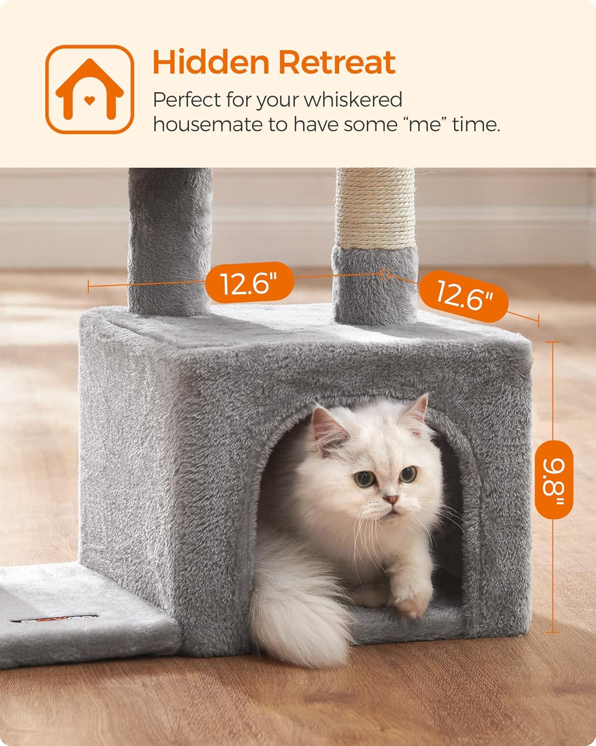 Árbol para Gatos, Torre Pequeño de Gatos con Plataforma Acolchada, Cueva para Gatos, 3 Pompones, Centro de Actividades para Gatos, Gris Claro