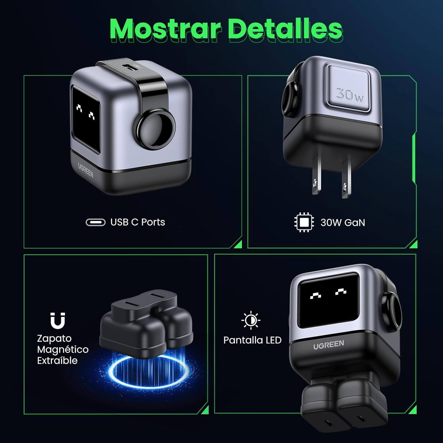 Uno 30 W Cargador Tipo C Carga Rápida, Nexode GaNRobot Cargador USB C Pantalla de Carga Inteligente