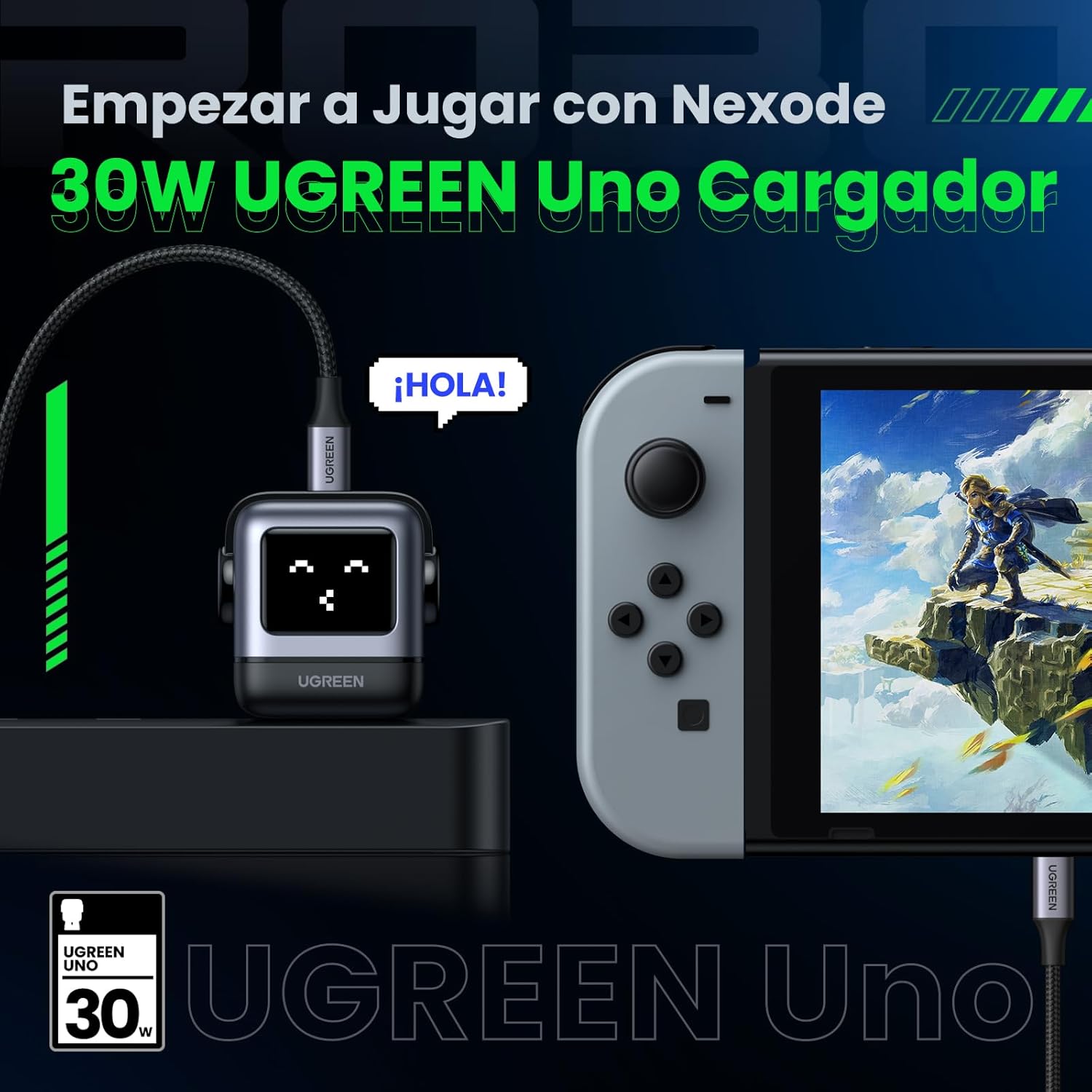 Uno 30 W Cargador Tipo C Carga Rápida, Nexode GaNRobot Cargador USB C Pantalla de Carga Inteligente