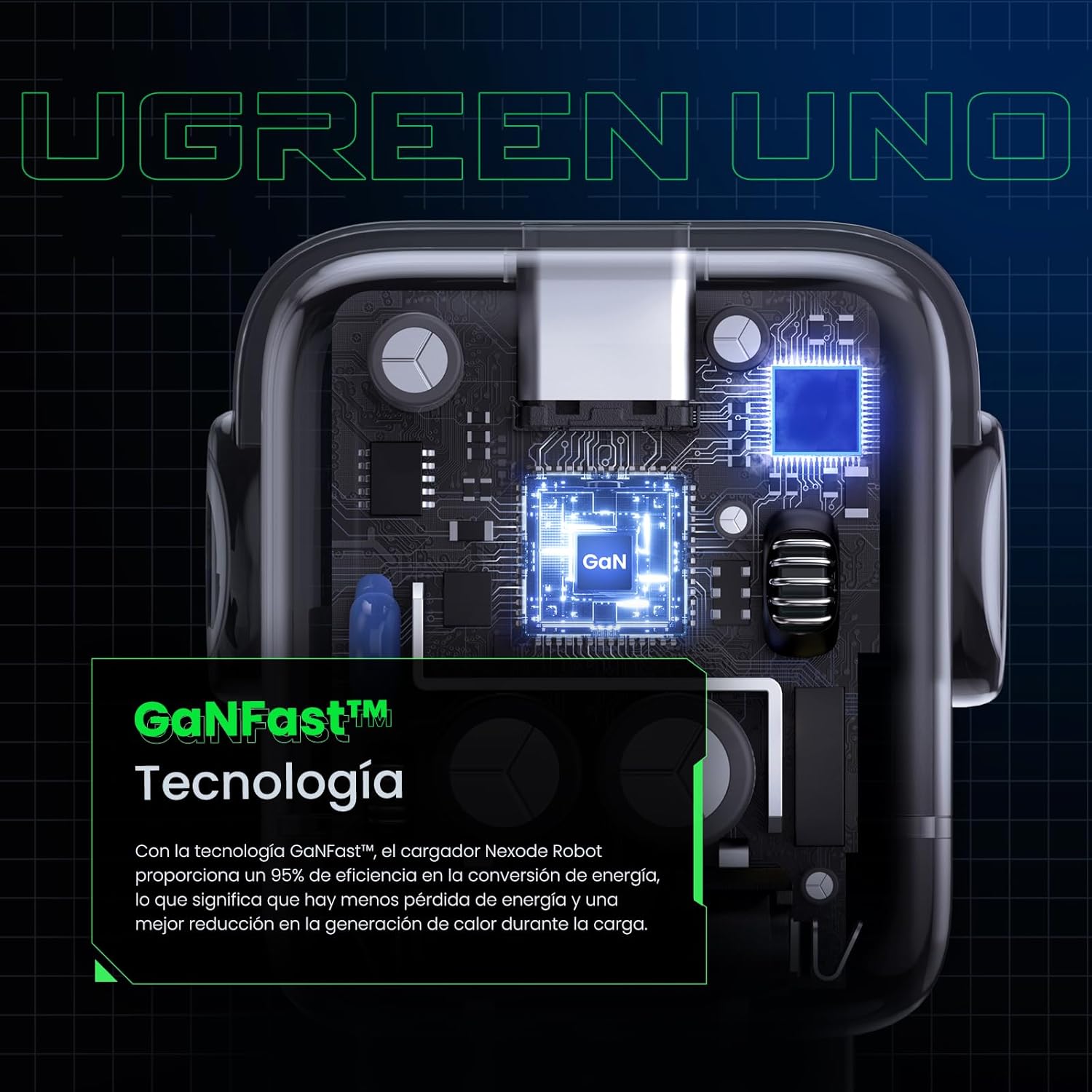 Uno 30 W Cargador Tipo C Carga Rápida, Nexode GaNRobot Cargador USB C Pantalla de Carga Inteligente