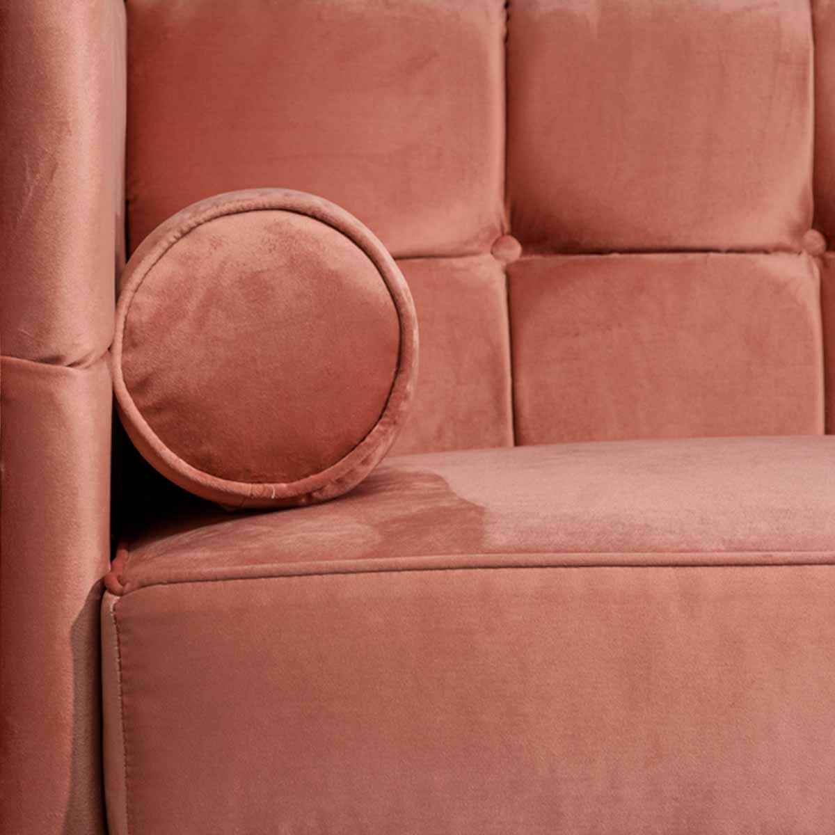 Sofá de 2 Plazas Tapizado en Terciopelo Color Salmón. Estructura de Madera Sólida