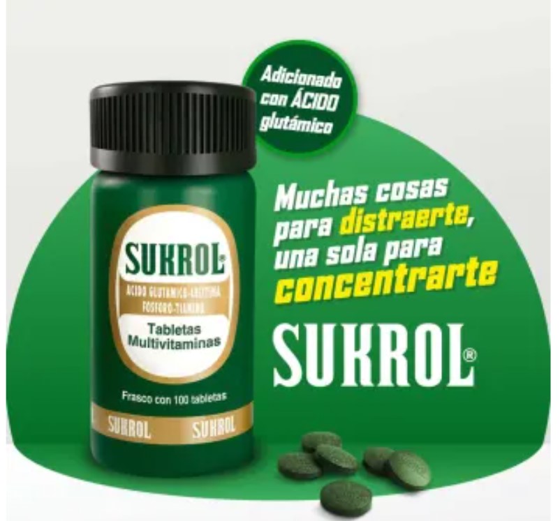 Sukrol ideal para el cerebro, ayuda a la memoria, estrés y los nervios pack 2 (200 tabletas)