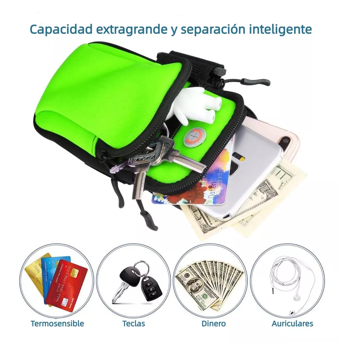 Bolsa Deportiva De Banda Al Brazo P Celular 2 Pzas Negro/Verde