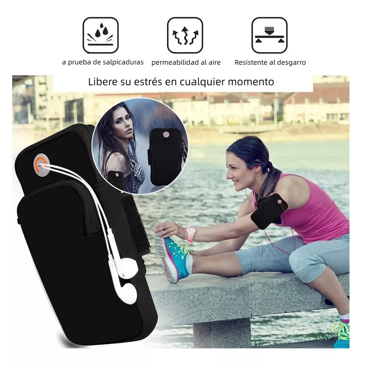 Bolsa Deportiva De Banda Al Brazo P Celular 2 Pzas Negro/Verde