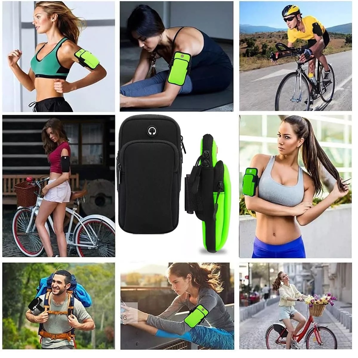 Bolsa Deportiva De Banda Al Brazo P Celular 2 Pzas Negro/Verde