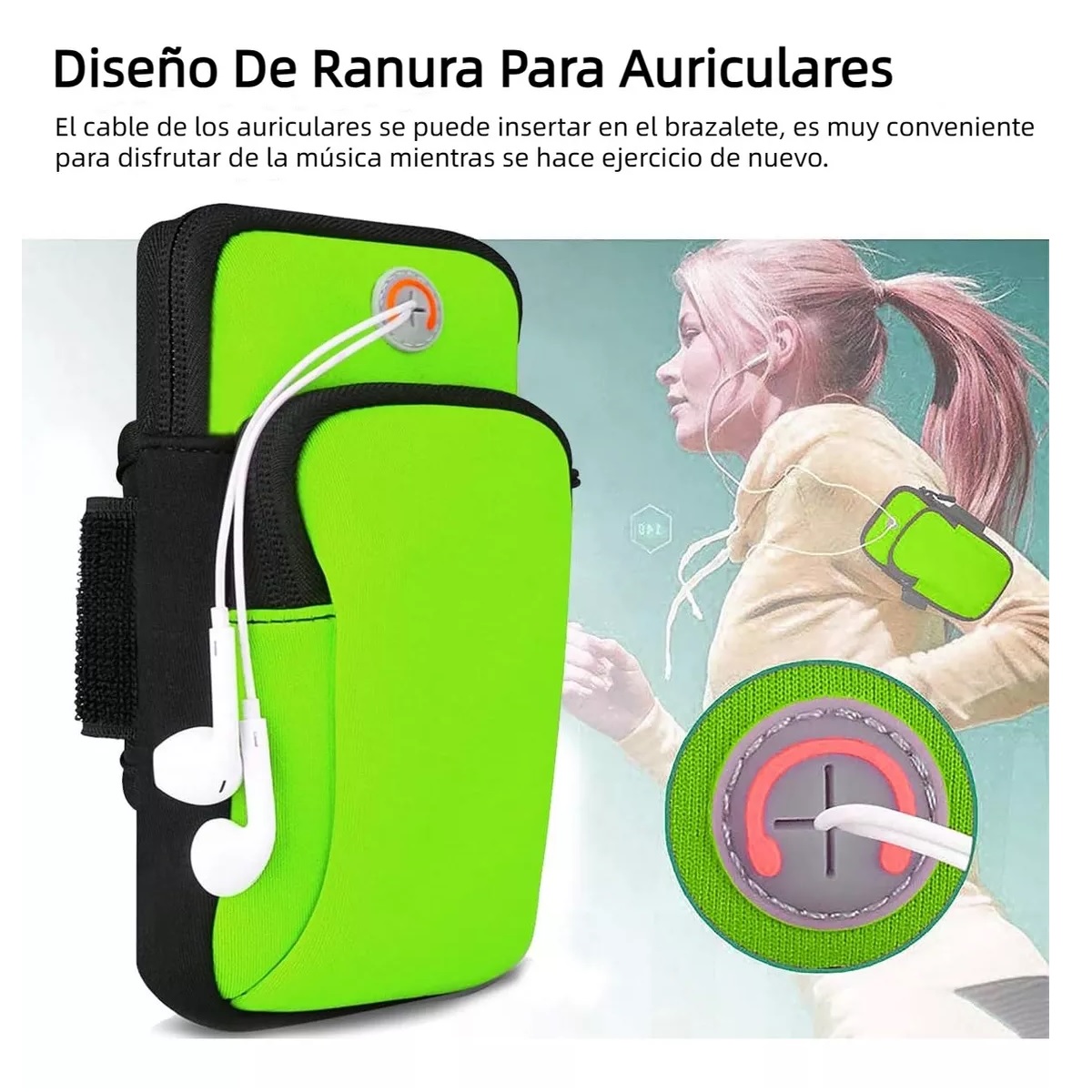Bolsa Deportiva De Banda Al Brazo P Celular 2 Pzas Negro/Verde