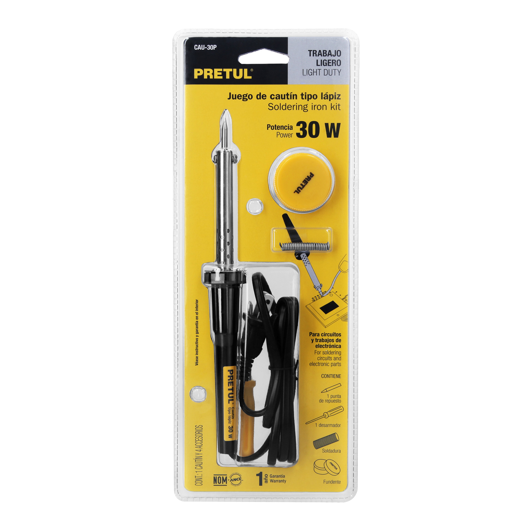 Cautín 30 W tipo lápiz para trabajo ligero, Pretul 22805